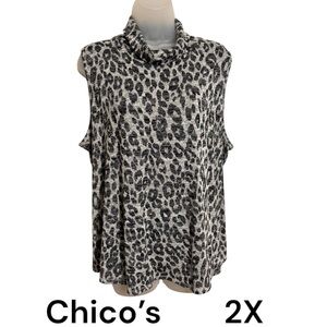 Chico's Black and White Leopard Print Sleeveless Top